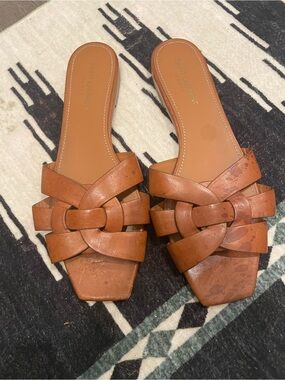 Saint Laurent Brown Leather Knotted Slide Sandals